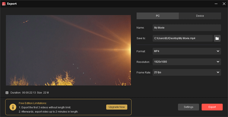 Exportar el vídeo recortado de MiniTool MovieMaker