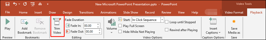 Seleccione Recortar vídeo en PowerPoint