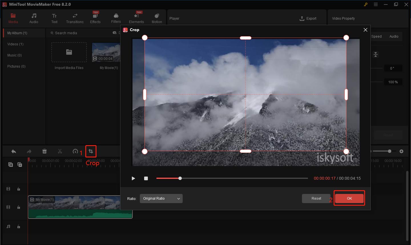 Use the crop tool to remove the iskysoft logo in MiniTool MovieMaker