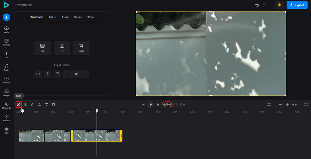 Split video into equal parts in Clideo