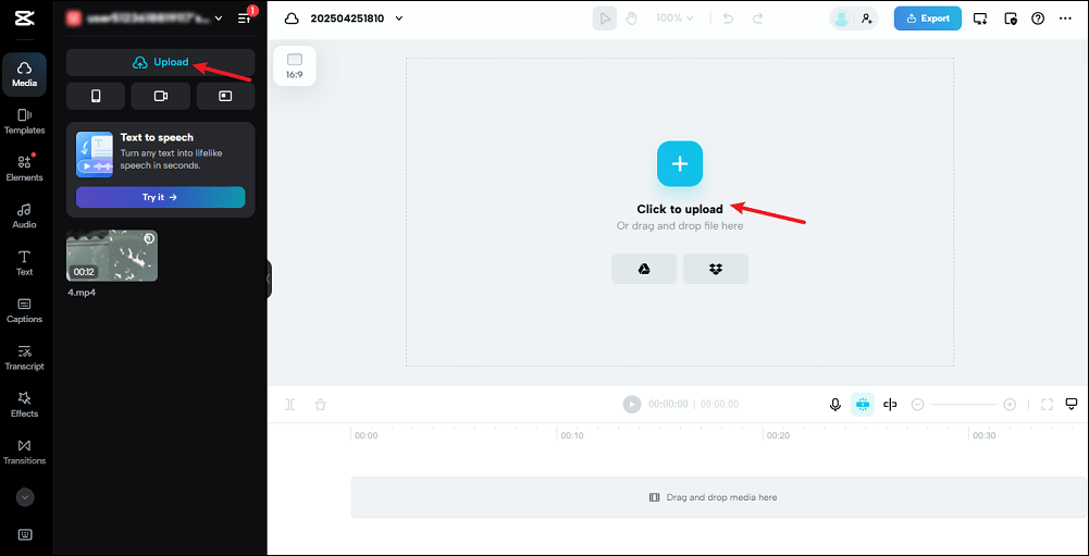 Upload your video to CapCut