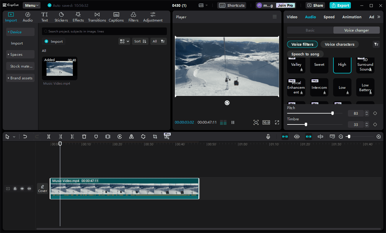 Change video pitch in CapCut