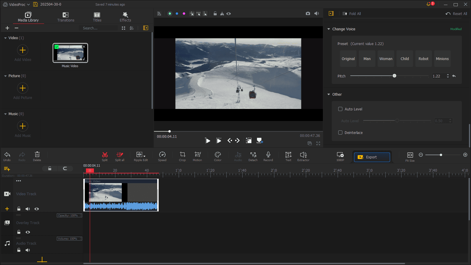 Change video pitch in VideoProc Vlogger