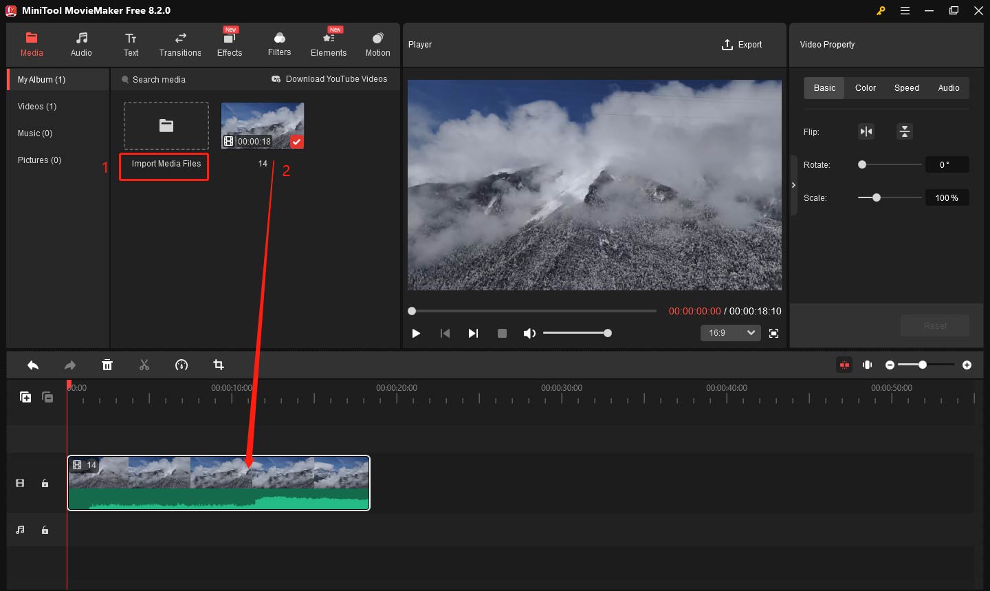Import 4K video to the media library and add it to the timeline in MiniTool MovieMaker