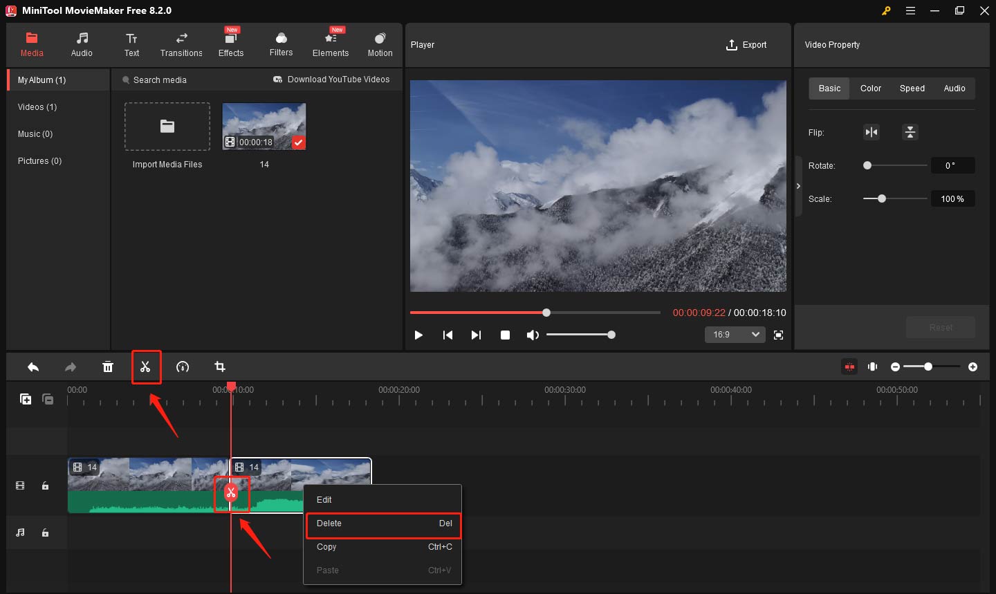 Cut the 4K video and delete unnecessary parts in MiniTool MovieMaker