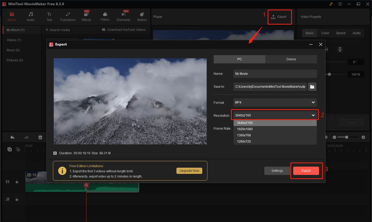Export the 4K video from MiniTool MovieMaker