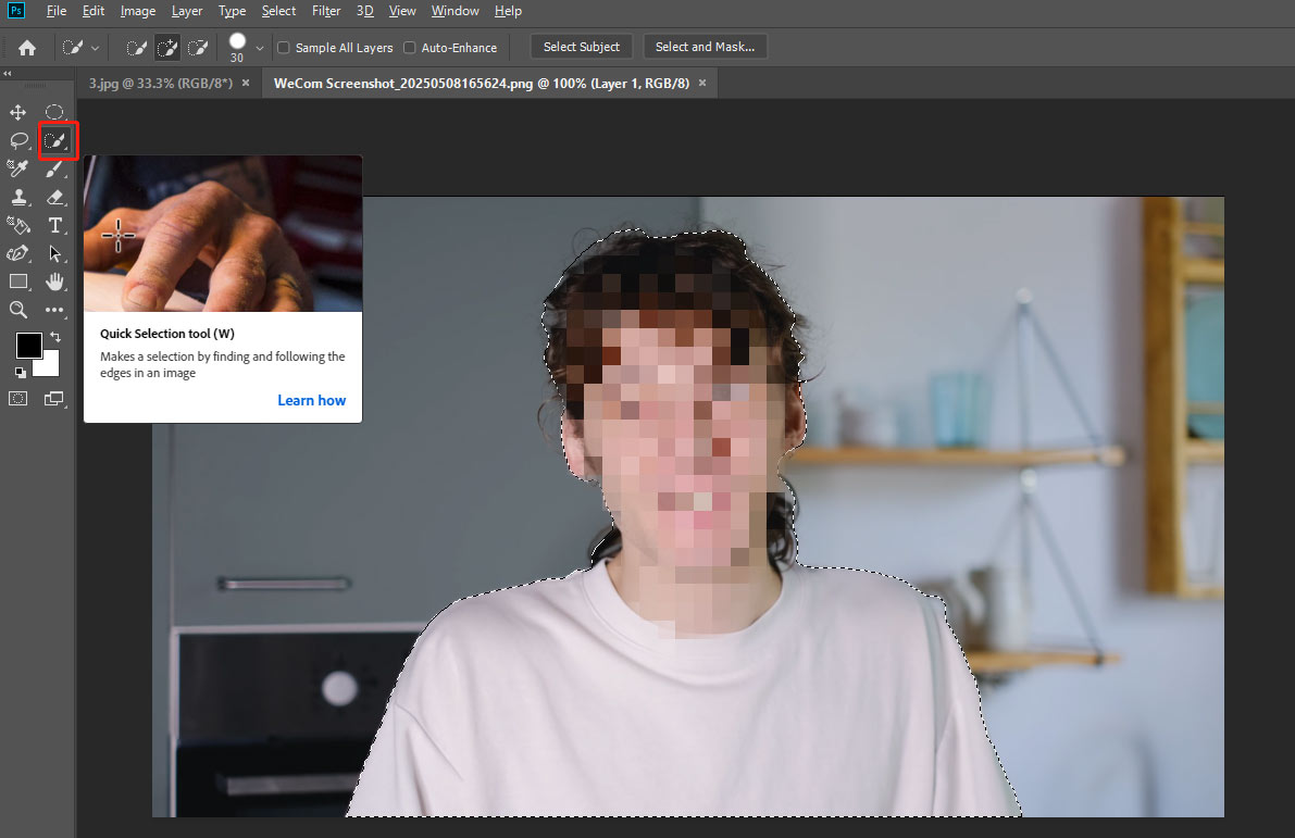 Use the quick selection tool to select people in Photoshop