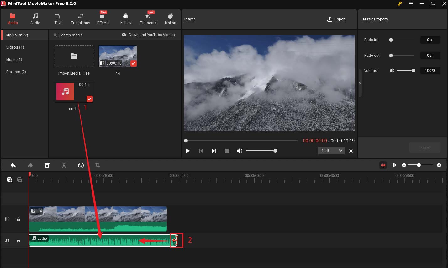 Add the audio to the timeline and trim audio in MiniTool MovieMaker