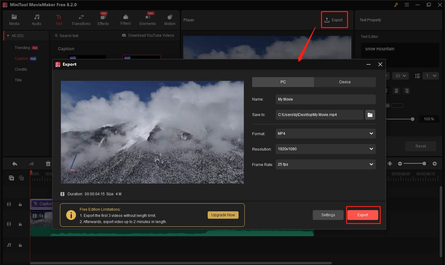Export video from MiniTool MovieMaker