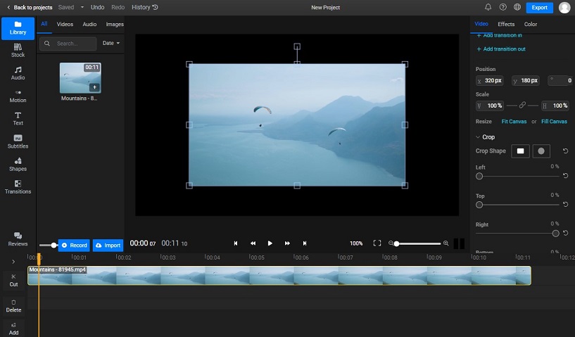 Flixier のメインインターフェイス