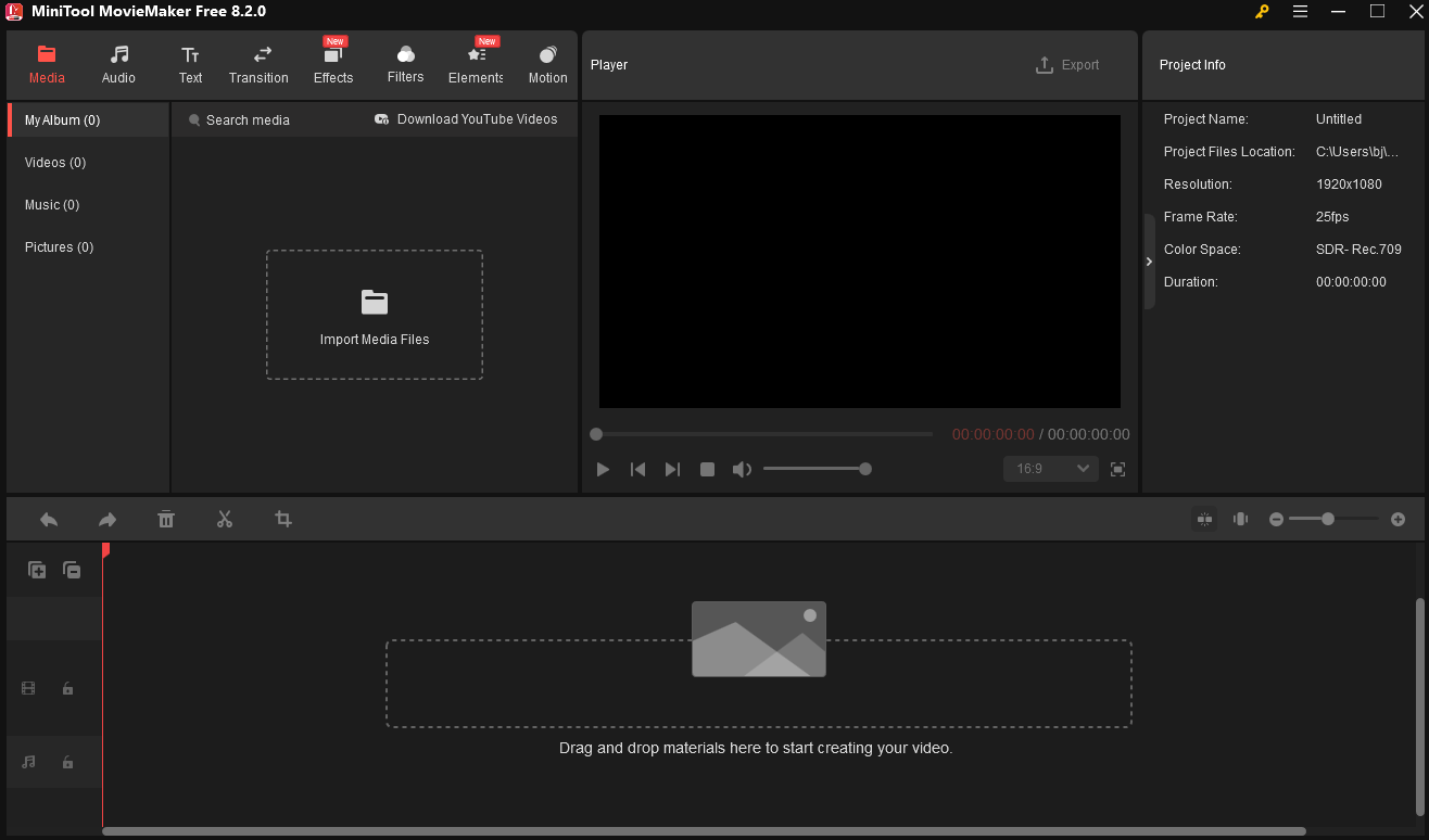The main interface of MiniTool MovieMaker