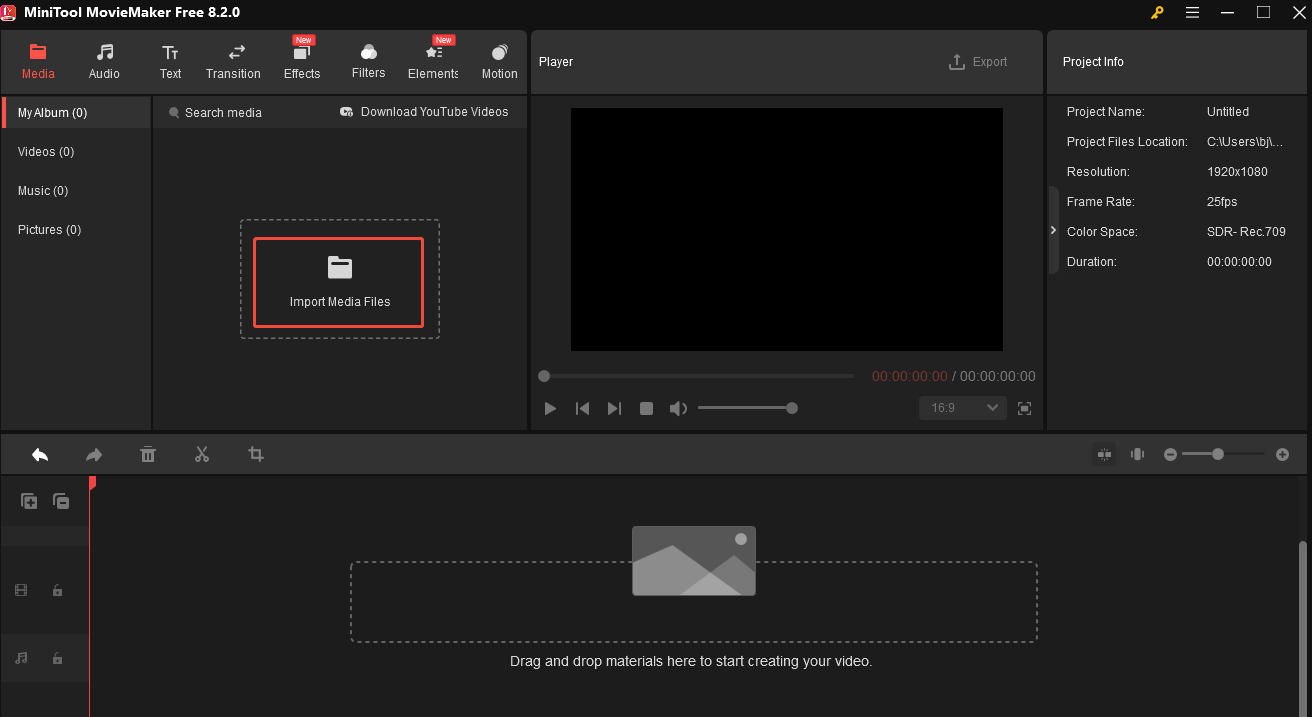 Click Import Media Files to add the image or video you want to edit to the program