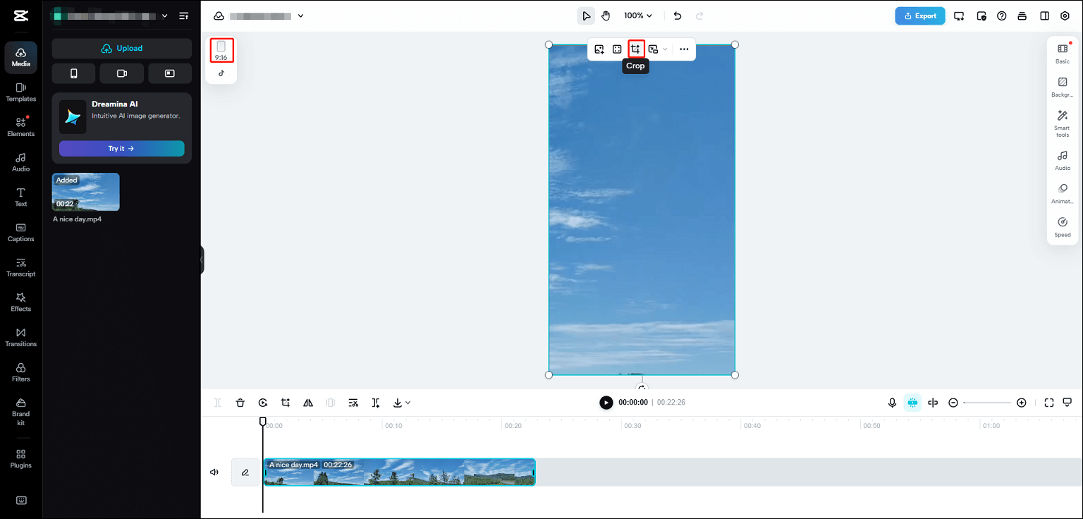 Manually make horizontal video vertical online with CapCut