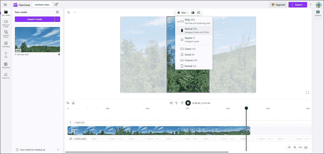 Change the video aspect ratio to 9:16 with Clipchamp