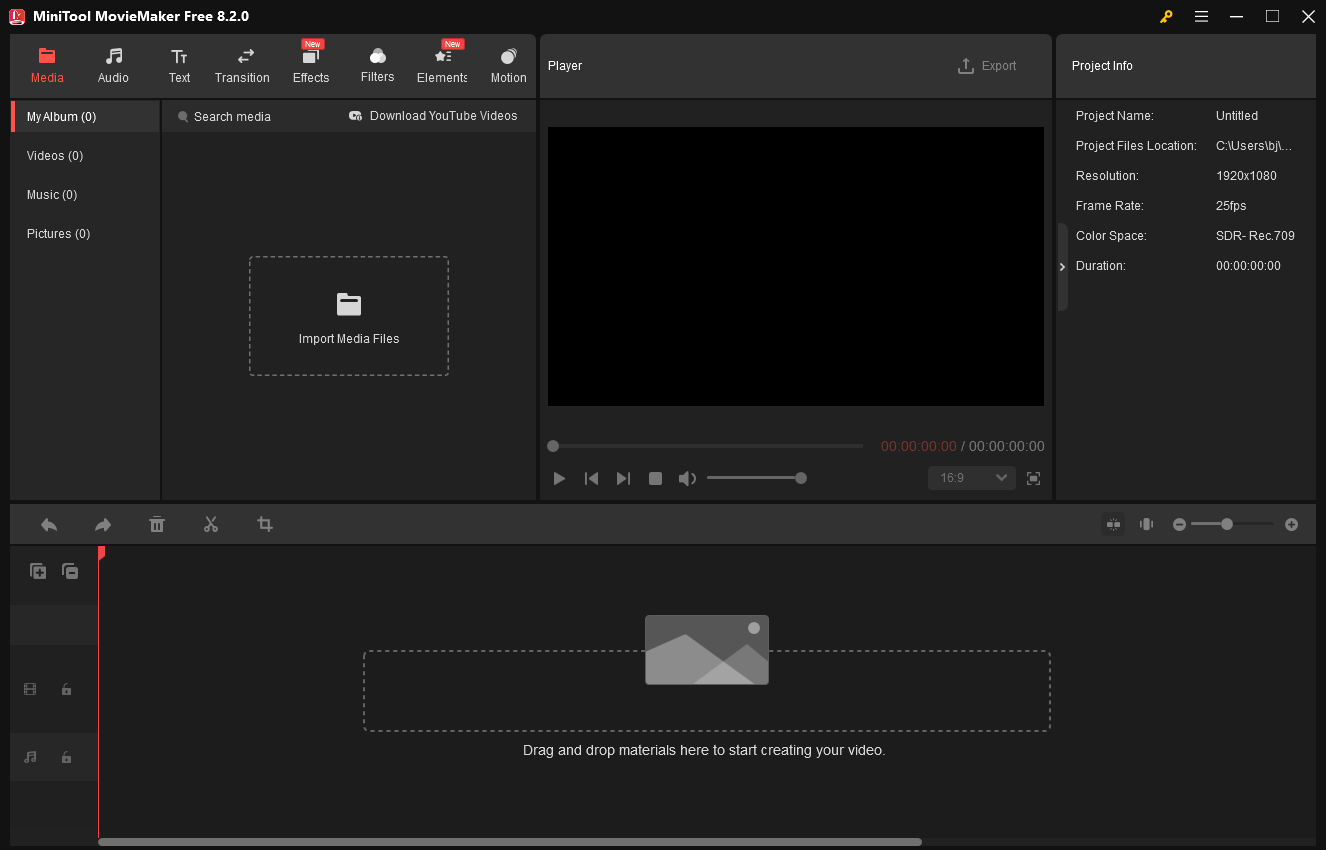 Interface of MiniTool MovieMaker