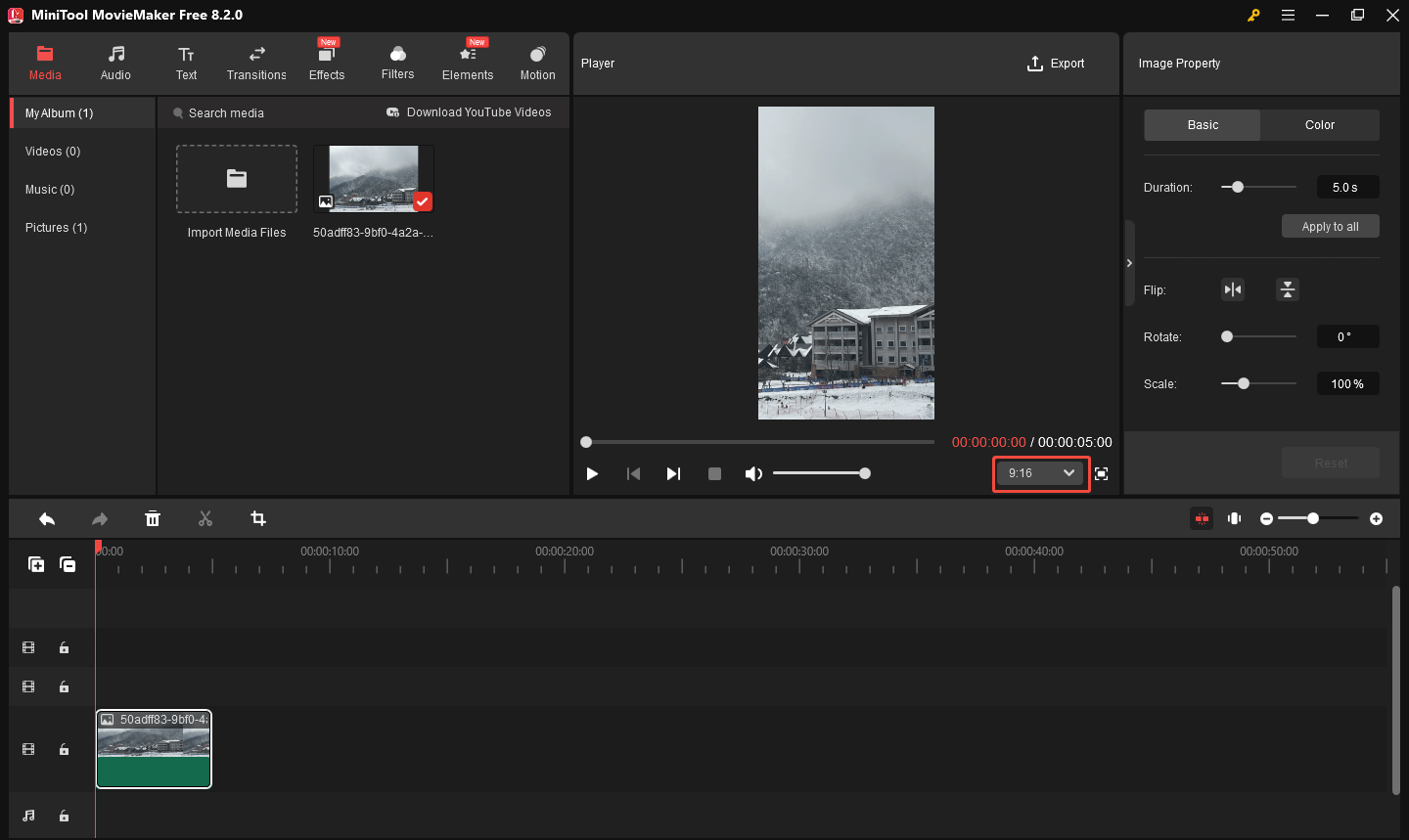 MiniTool MovieMakerで横の写真を縦にする