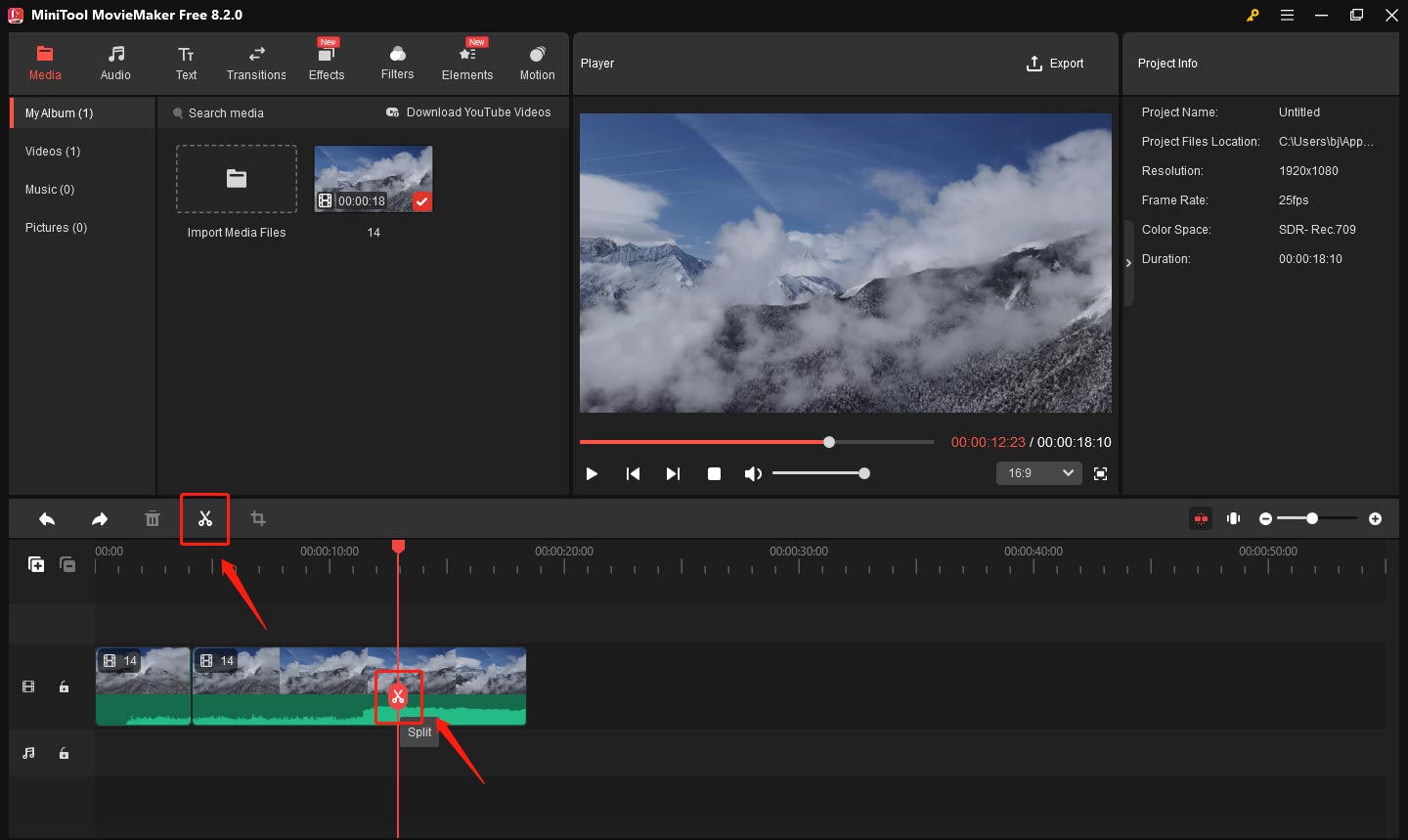 Cut video in MiniTool MovieMaker