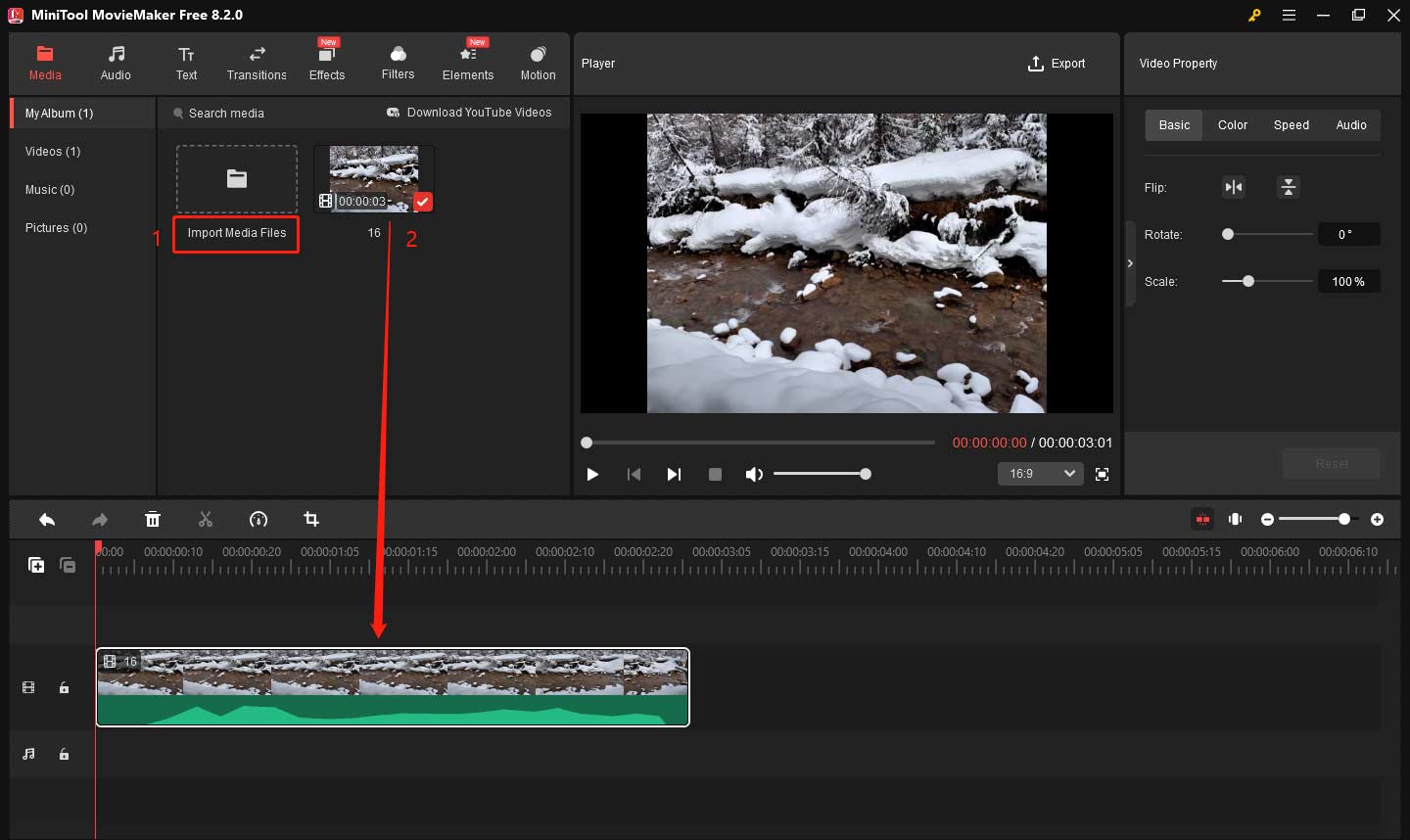 Import video and add it to the timeline in MiniTool MovieMaker