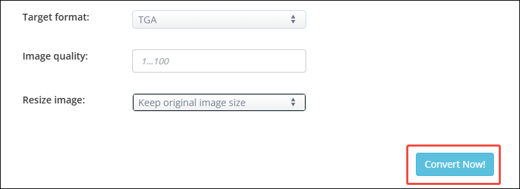 Click Convert Now to start converting GIF to TGA