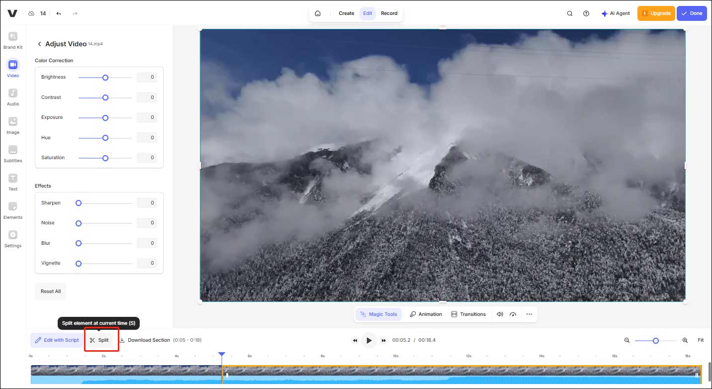 Cut video in VEED