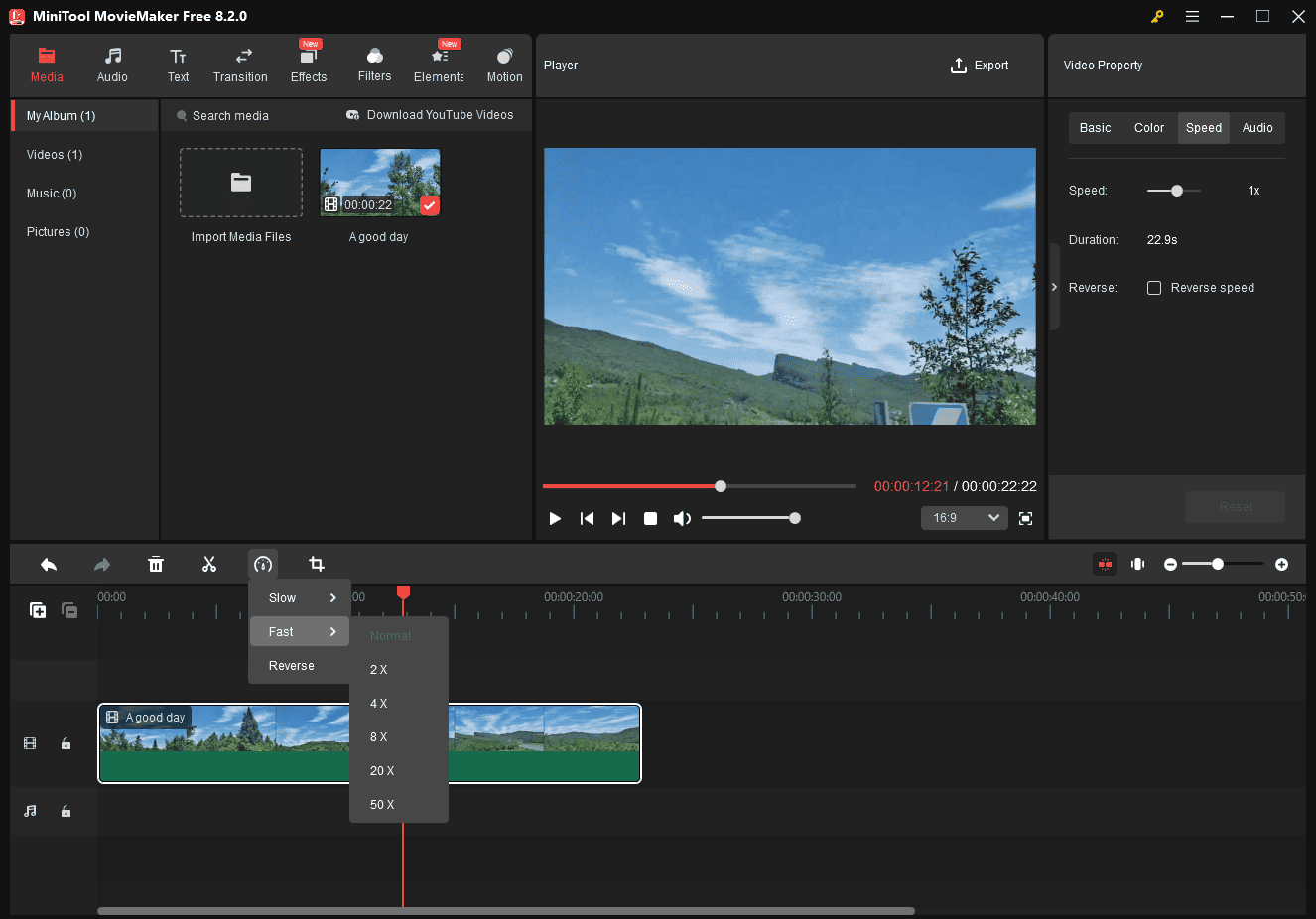 Speed up a video in MiniTool MovieMaker