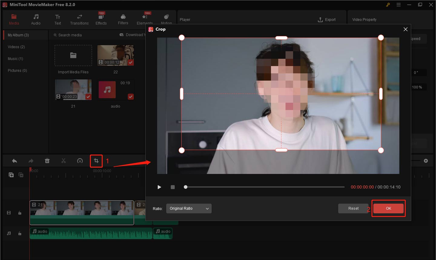Crop the clip to focus on a certain part in MiniTool MovieMaker