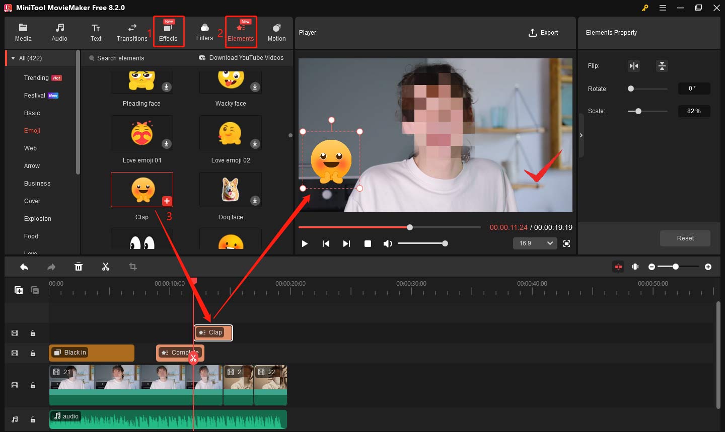 Add effects and elements to video in MiniTool MovieMaker