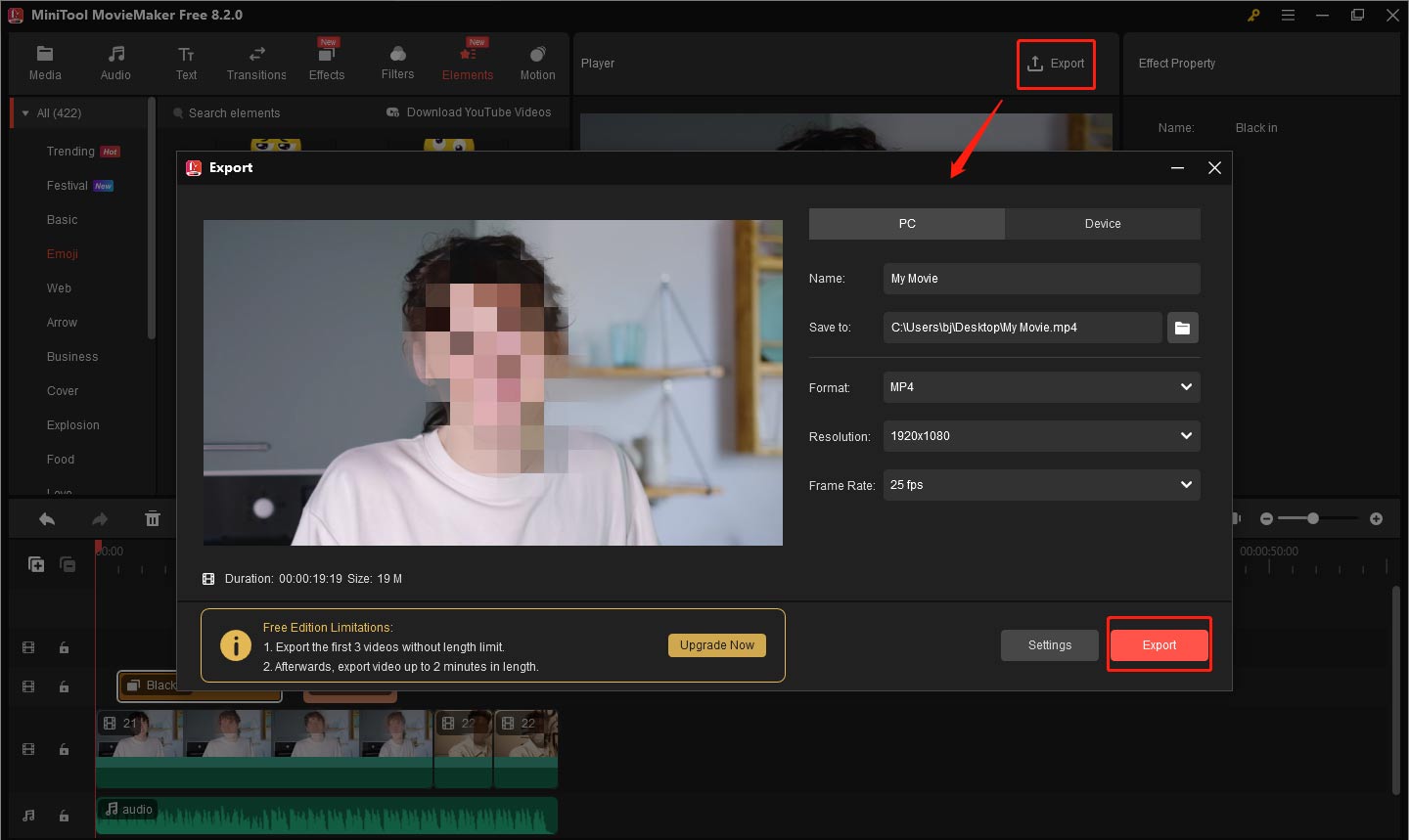 Export video from MiniTool MovieMaker
