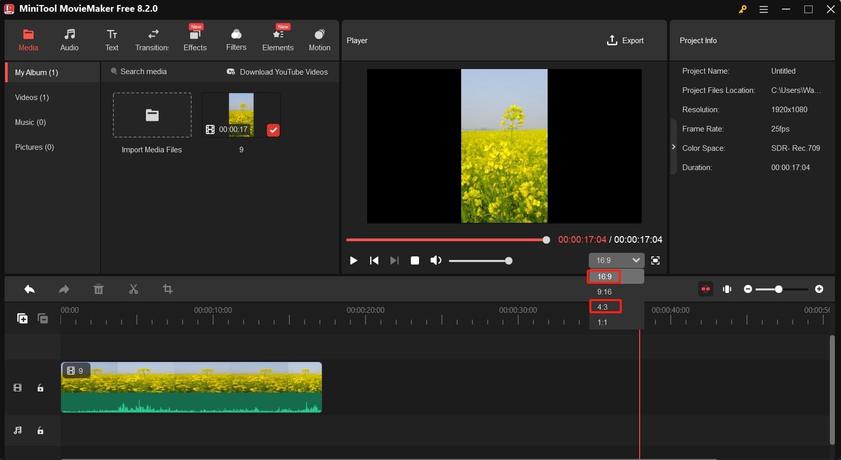 Change video aspect ratio to 16:9 or 4:3 in MiniTool MovieMaker