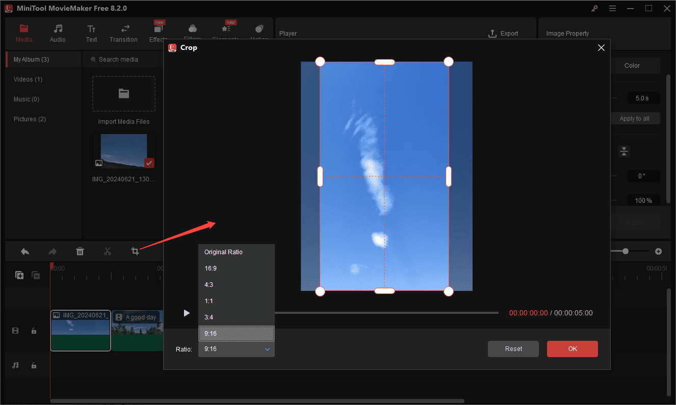 Crop a video in MiniTool MovieMaker