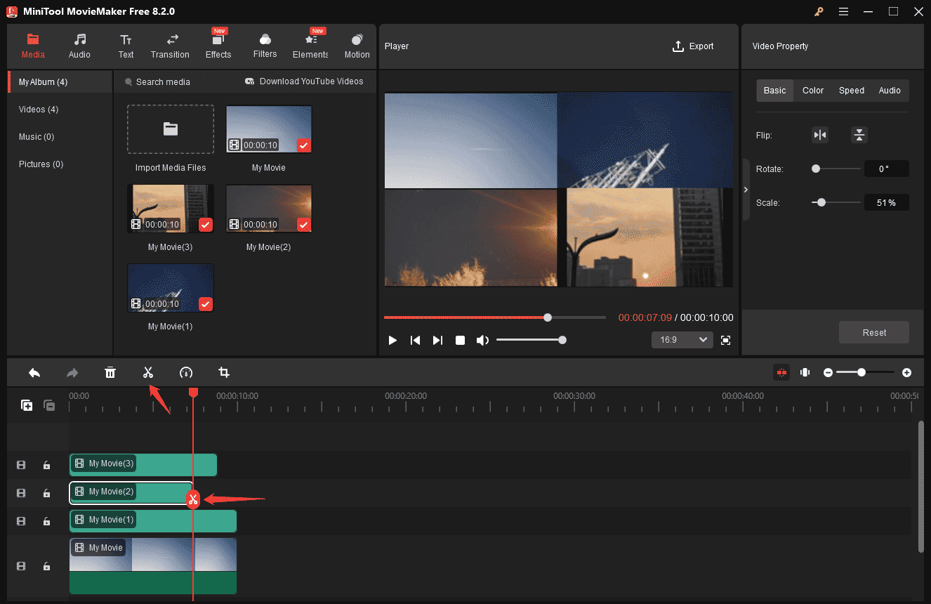 MiniTool MovieMakerで複数動画を同時に分割