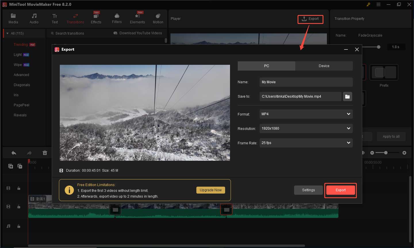 MiniTool MovieMakerで編集した動画をエクスポートする