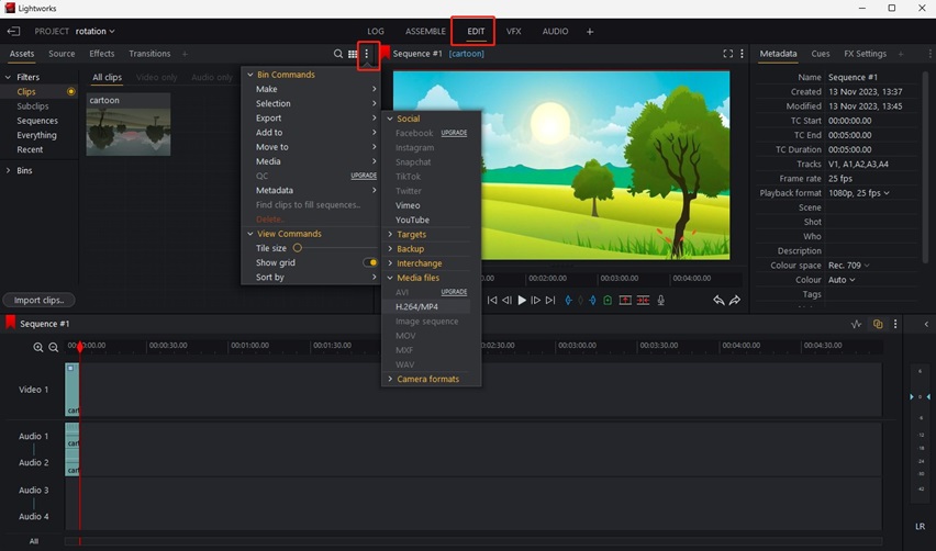 Lightworksで回転されたファイルの設定を調整