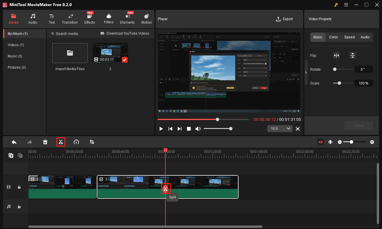 Split the screen recording in MiniTool MovieMaker