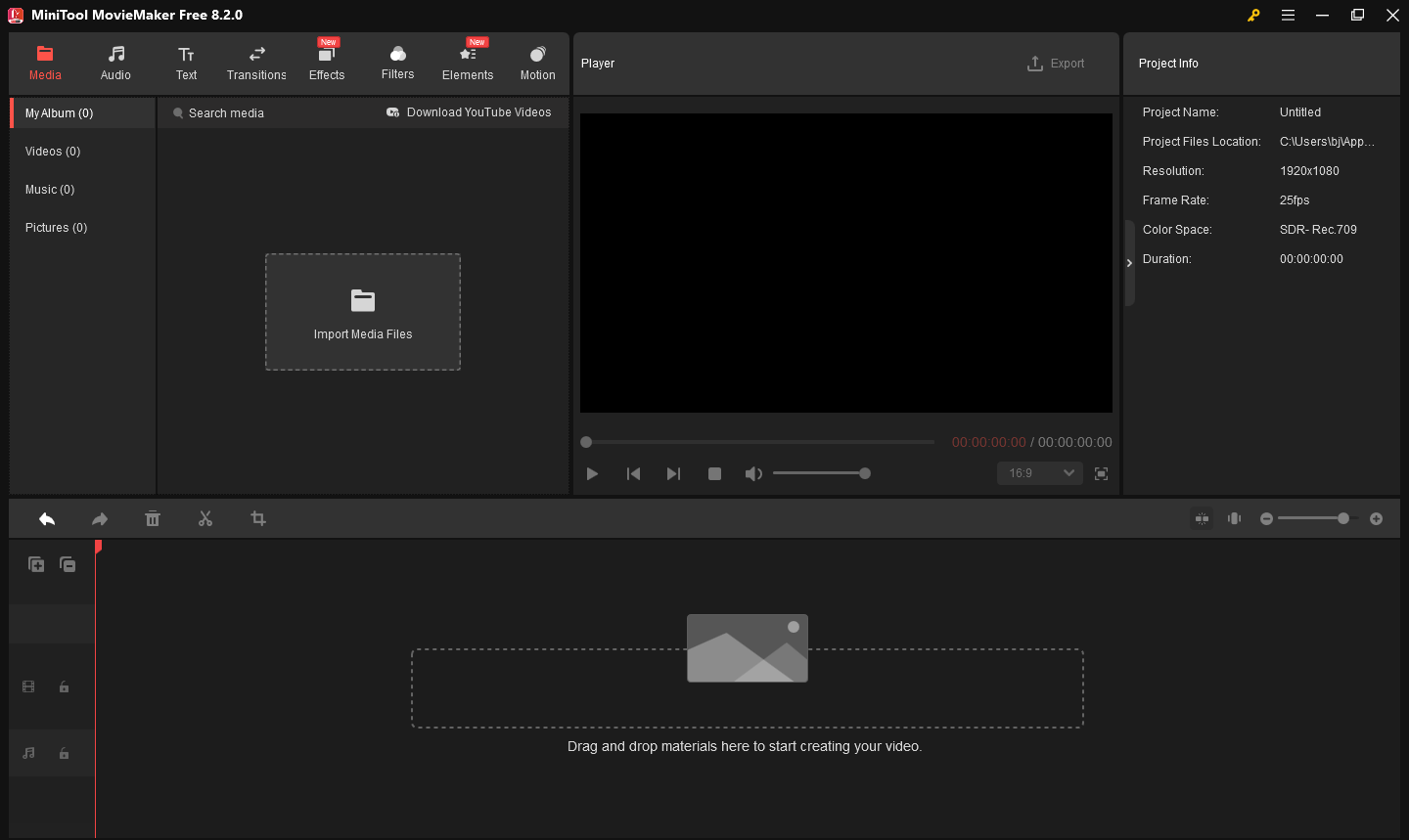 The main interface of MiniTool MovieMaker