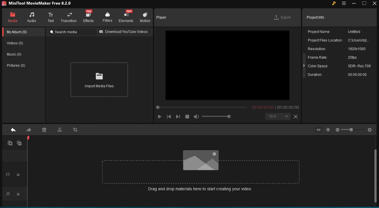 The user interface of MiniTool MovieMaker