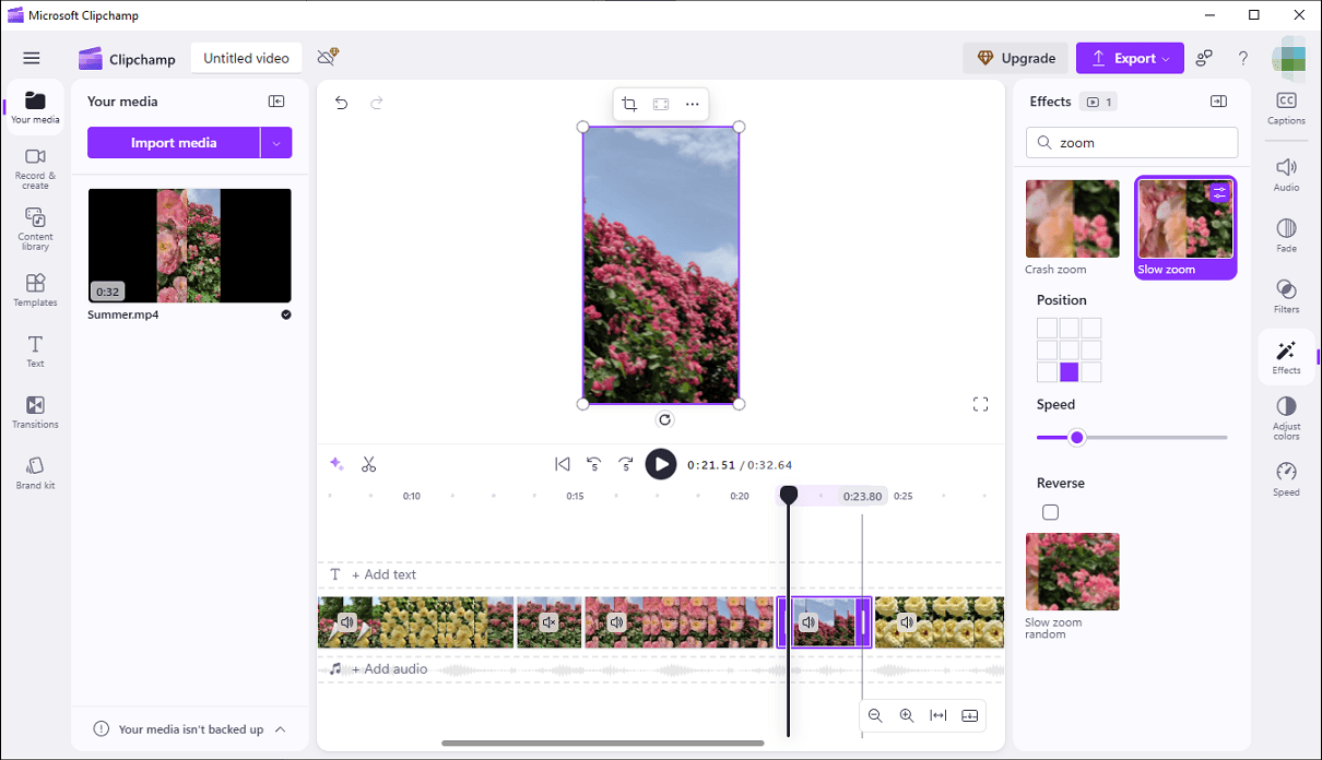 Apply a zoom effect in Clipchamp