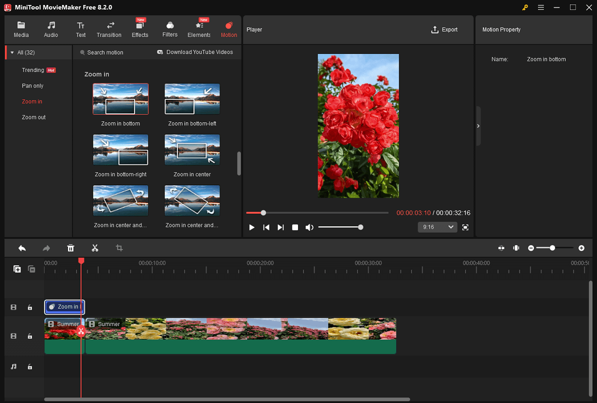 Zoom in on a video in MiniTool MovieMaker
