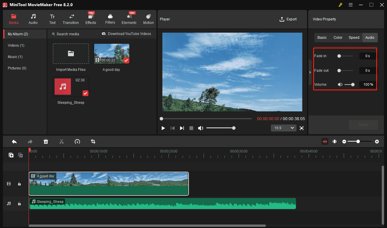 Edit audio in the video in MiniTool MovieMaker