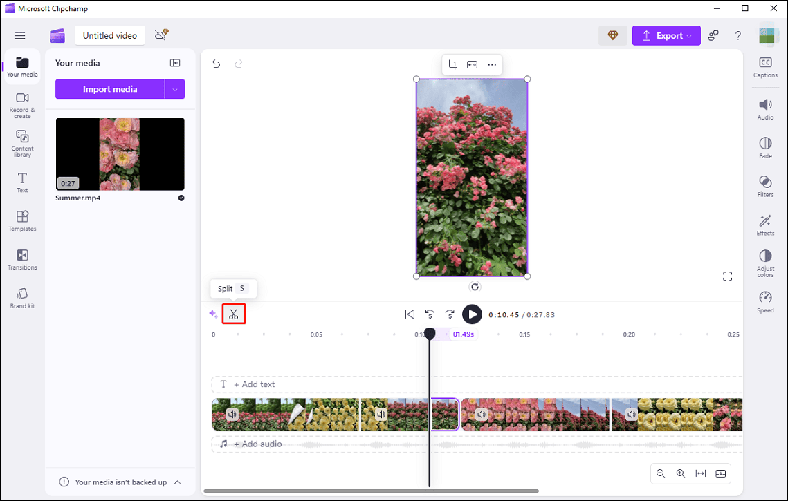 Split an MP4 file into parts with Microsoft Clipchamp