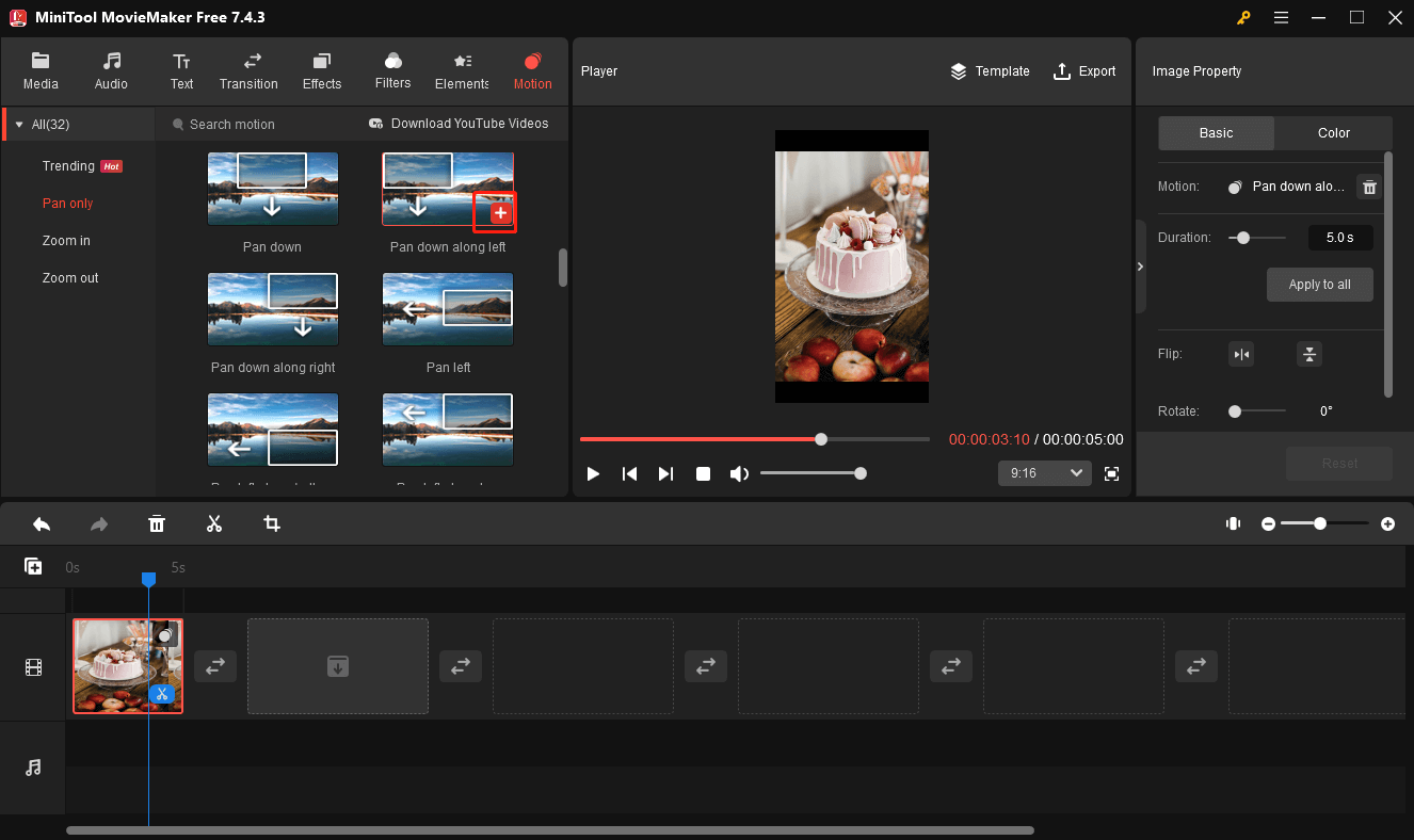 Anwenden eines Bewegungseffekts auf das Bild in MiniTool MovieMaker