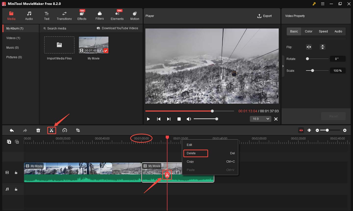 MiniTool MovieMakerで動画を分割する