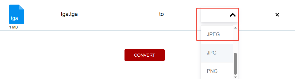 Expand the output format option and choose JPG