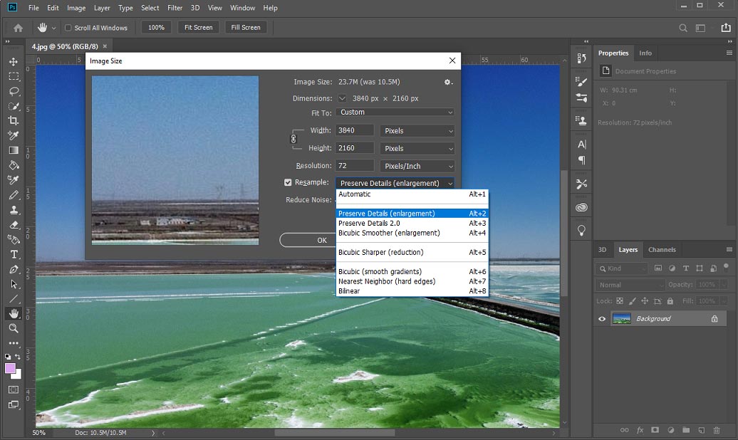 Upscale an image to 4K in Photoshop