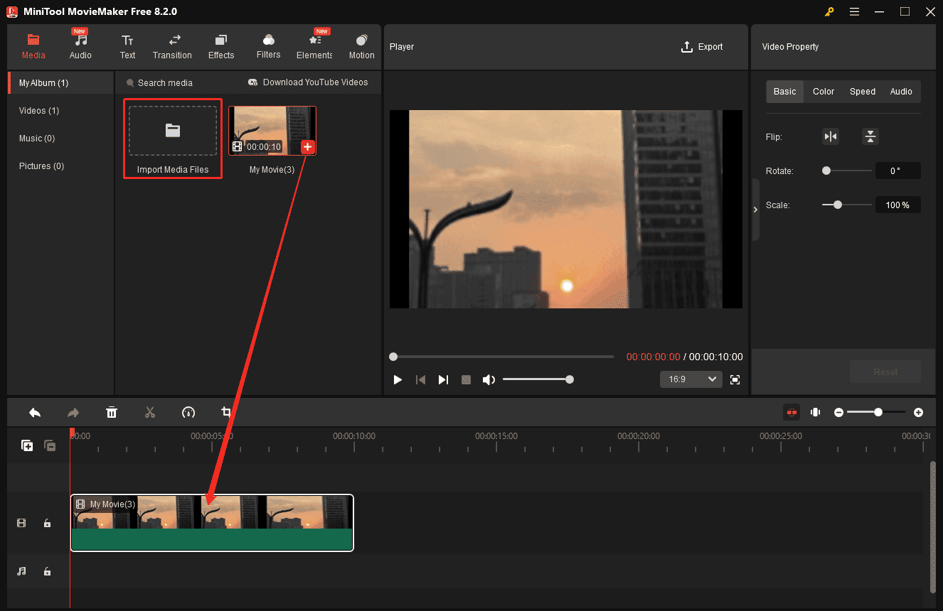 動画をMiniTool MovieMakerのタイムラインに追加