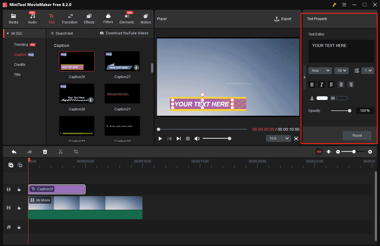 MiniTool MovieMakerでテキストを編集