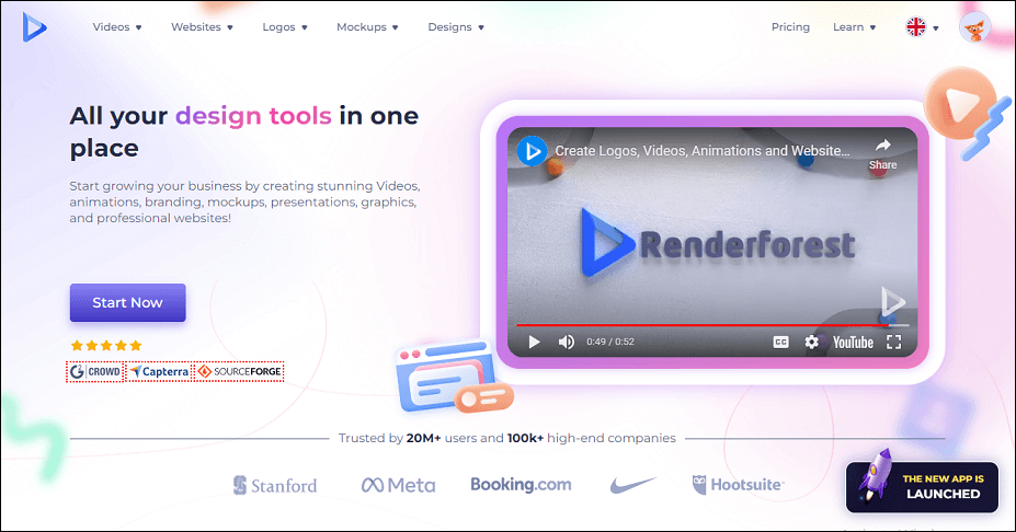 La page de Renderforest