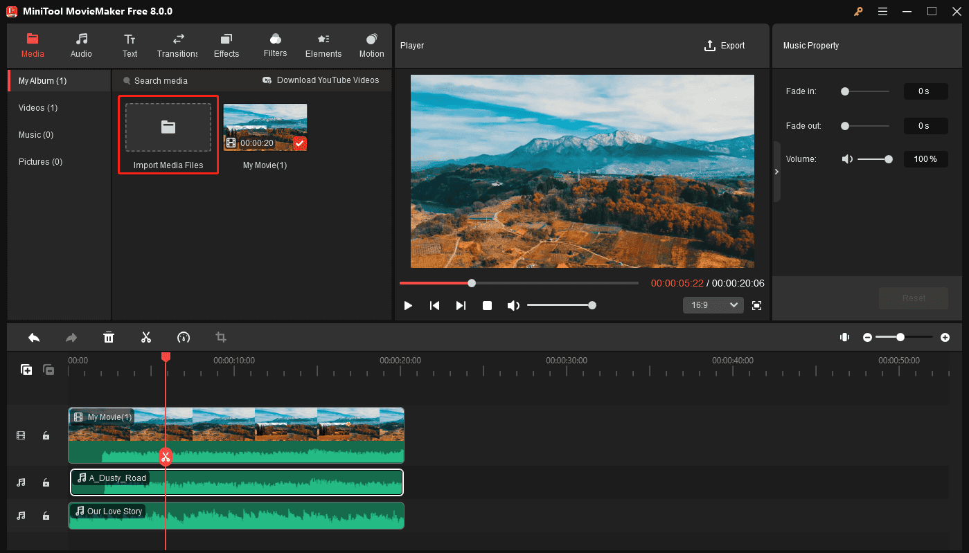 Haga clic en Importar archivos multimedia para importar música guardada en la PC