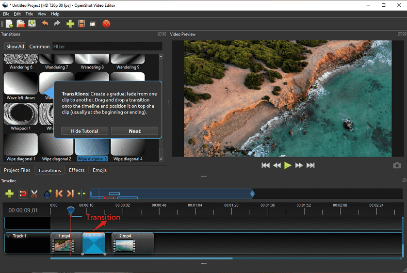 Ajouter une transition dans OpenShot