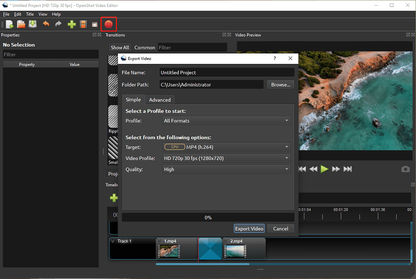 Exporter la vidéo dans OpenShot